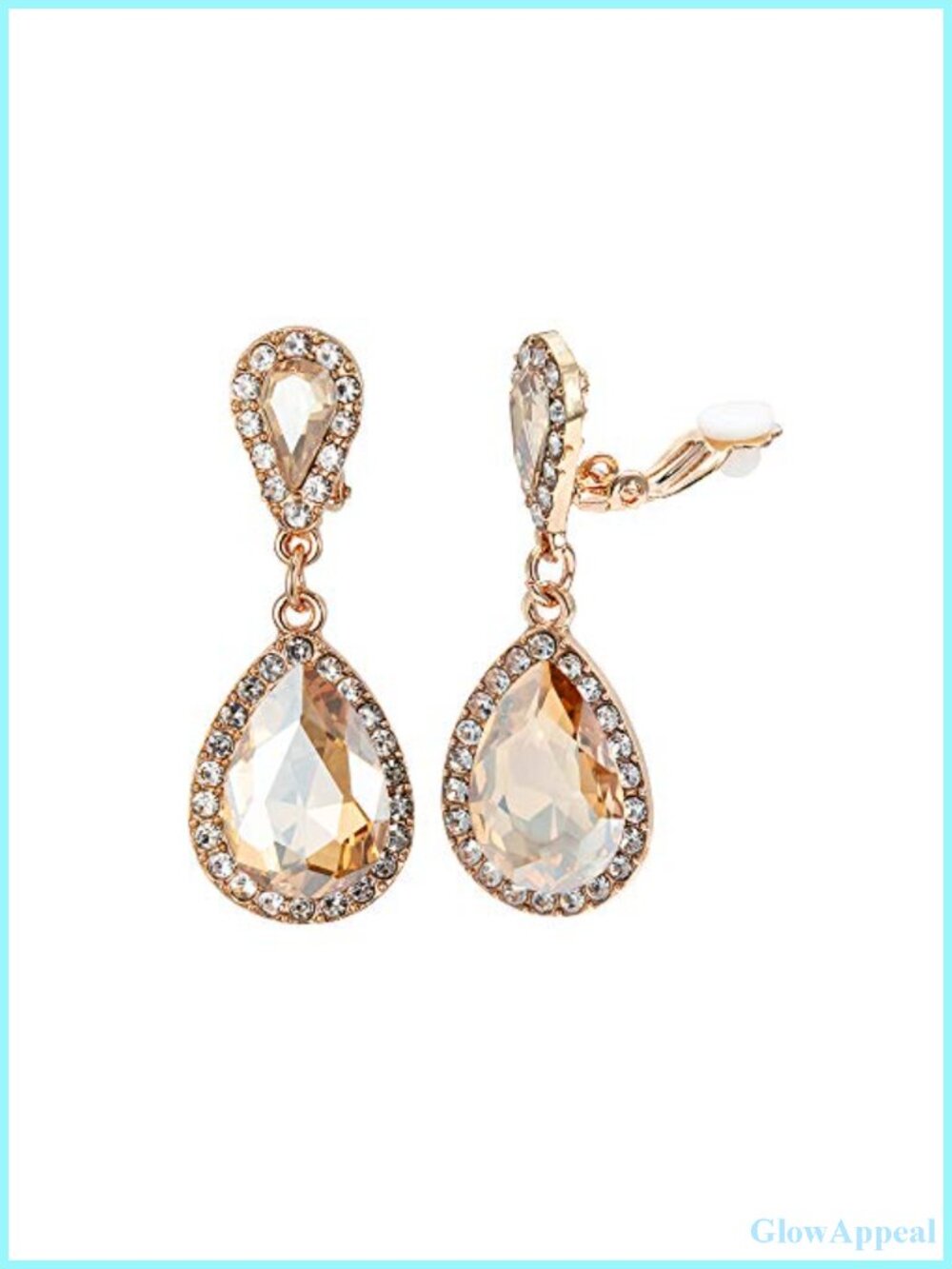 Austrian Crystal Teardrop Clip On Dangle Earrings Gold Plated Lightweight
